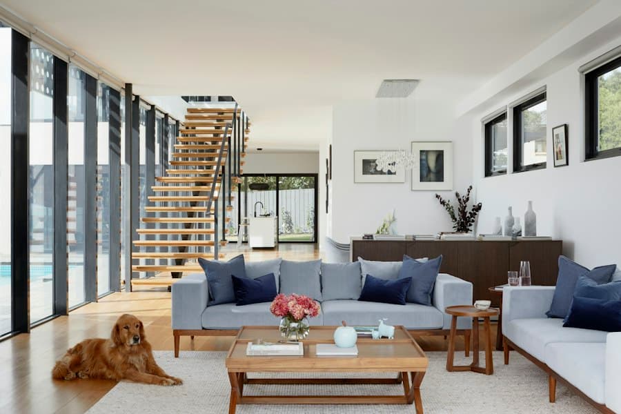 Modern living room with sofas and natural light